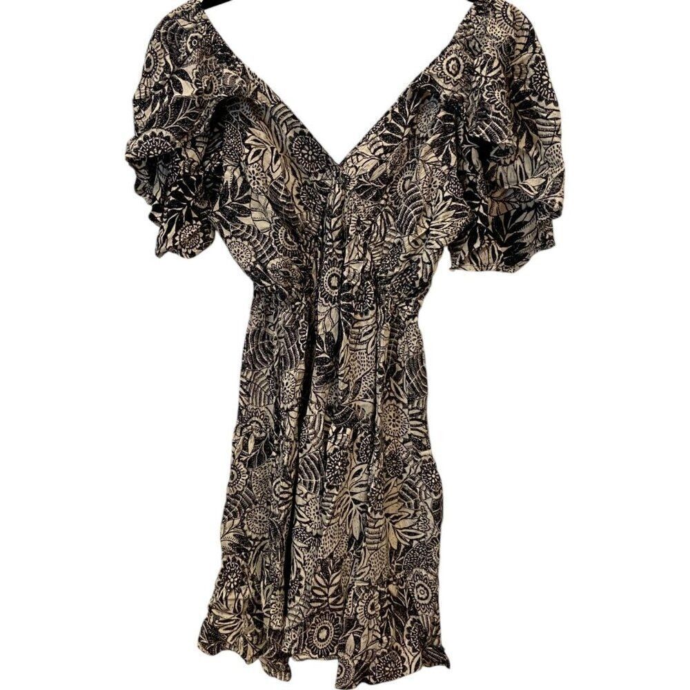 Zara Womens Mini Dress S Black White Floral Flutter Sleeve Flowy 9878/249 NWT - Picture 1 of 6